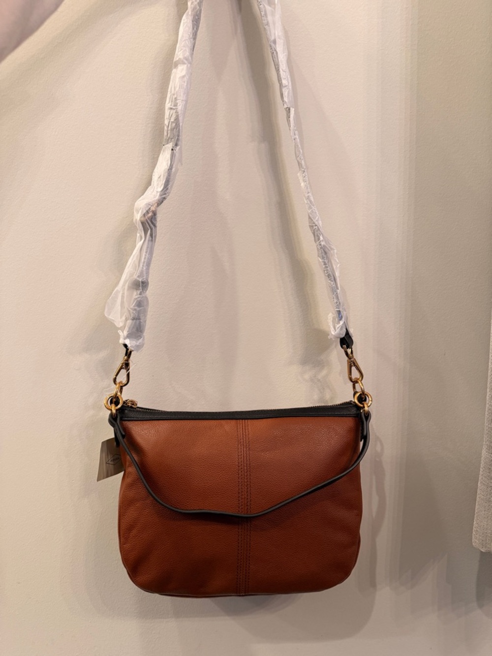 Fossil Jolie Crossbody Bag Brown Black Leather NWT $195